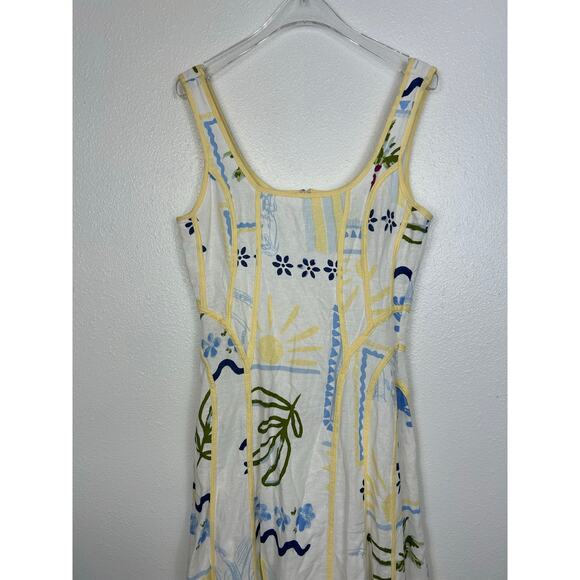 Caroline Constas Palm Tree Print A Line Linen Blend Midi Dress White S Coastal - Picture 5 of 9